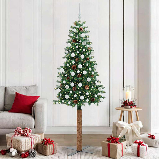 Slanke Kerstboom Groen 210 cm PVC en massief dennenhout