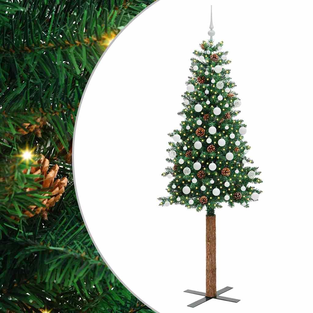 Slanke Kerstboom Groen 210 cm PVC en massief dennenhout