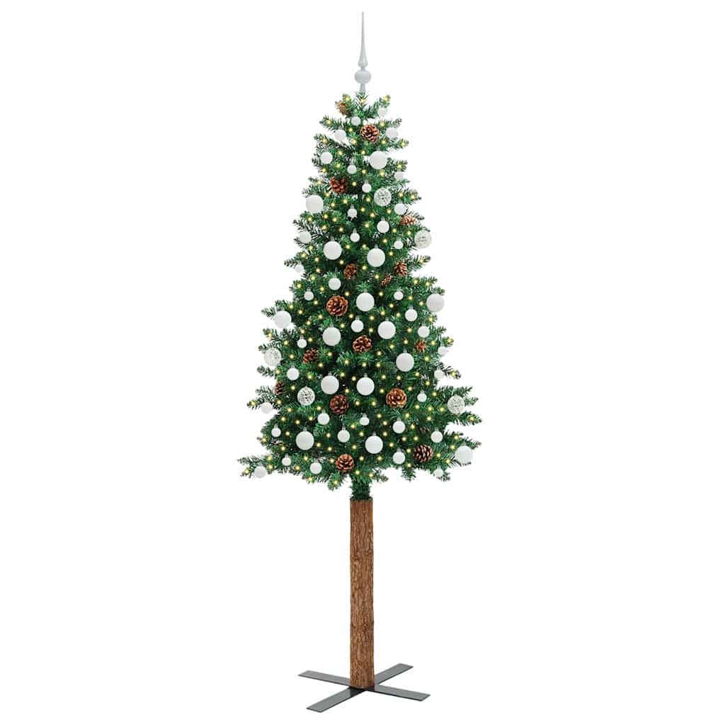 Slanke Kerstboom Groen 210 cm PVC en massief dennenhout