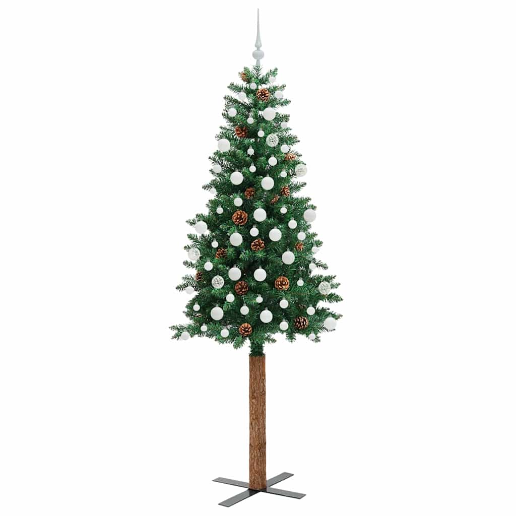 Slanke Kerstboom Groen 210 cm PVC en massief dennenhout