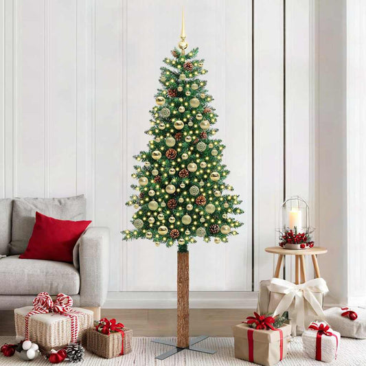 Slanke Kerstboom Groen 210 cm PVC en massief dennenhout