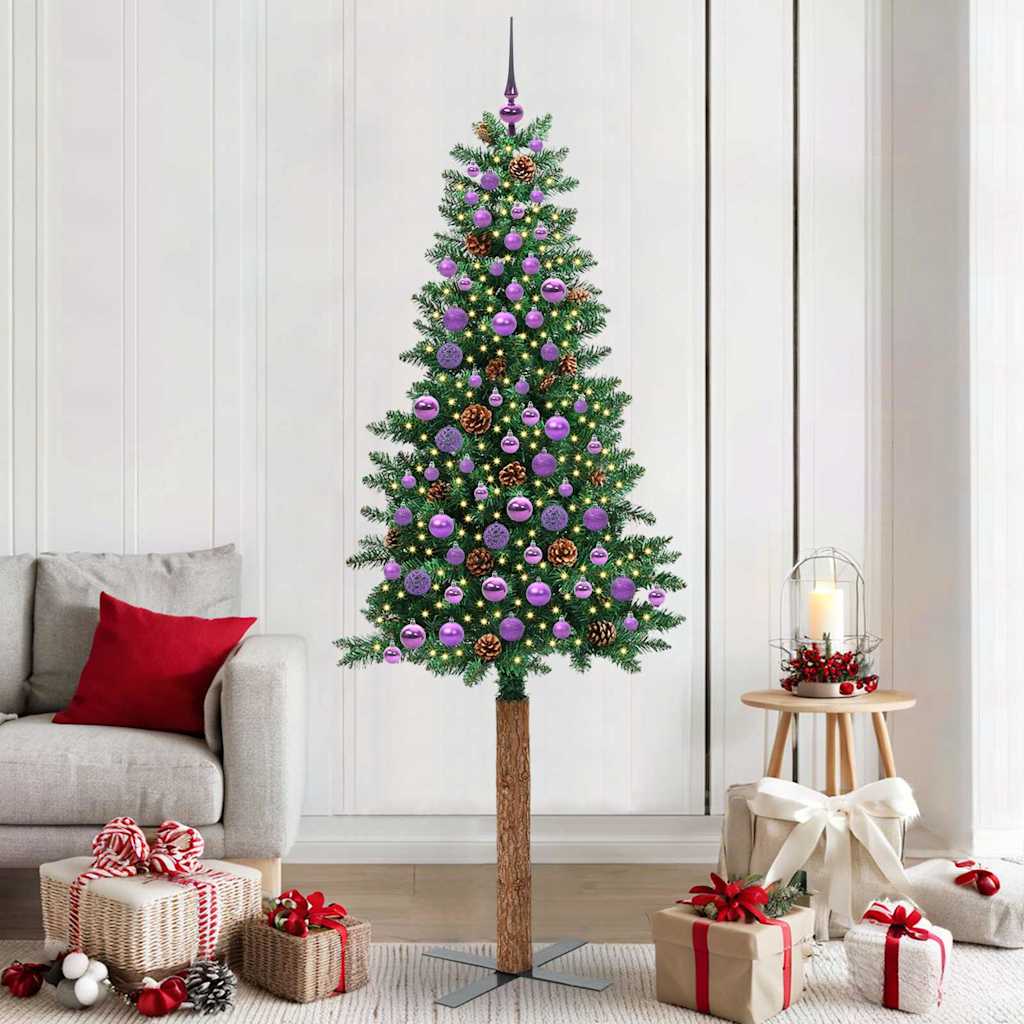 Slanke Kerstboom Groen 210 cm PVC en massief dennenhout