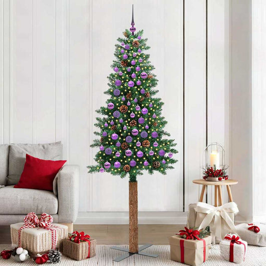 Slanke Kerstboom Groen 210 cm PVC en massief dennenhout