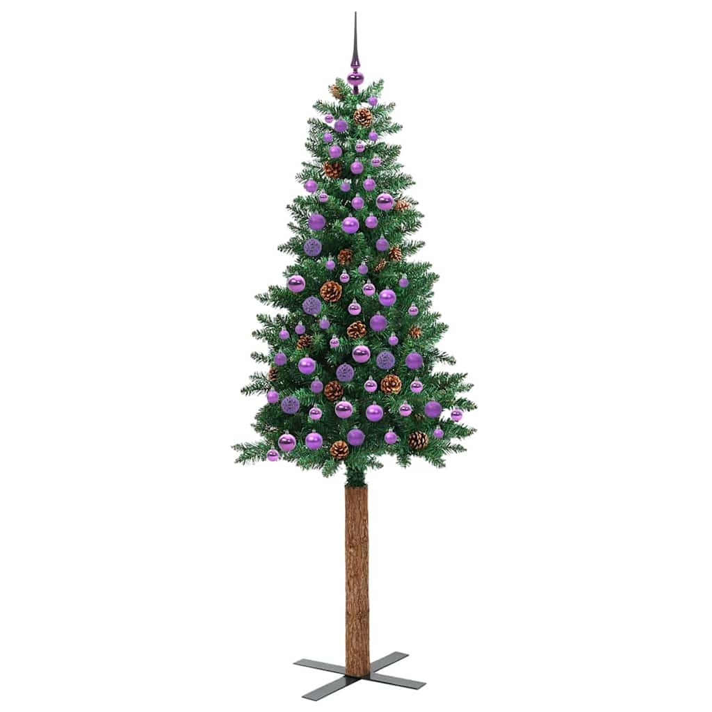 Slanke Kerstboom Groen 210 cm PVC en massief dennenhout