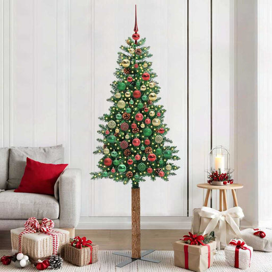 Slanke Kerstboom Groen 210 cm PVC en massief dennenhout