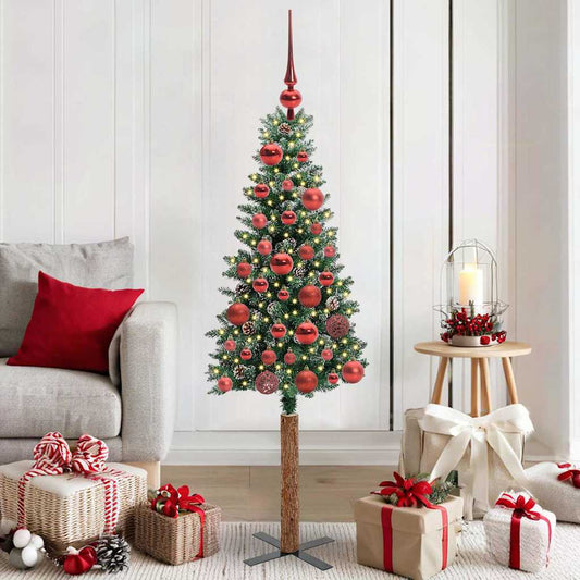 Slanke Kerstboom Groen 150 cm PVC en massief dennenhout