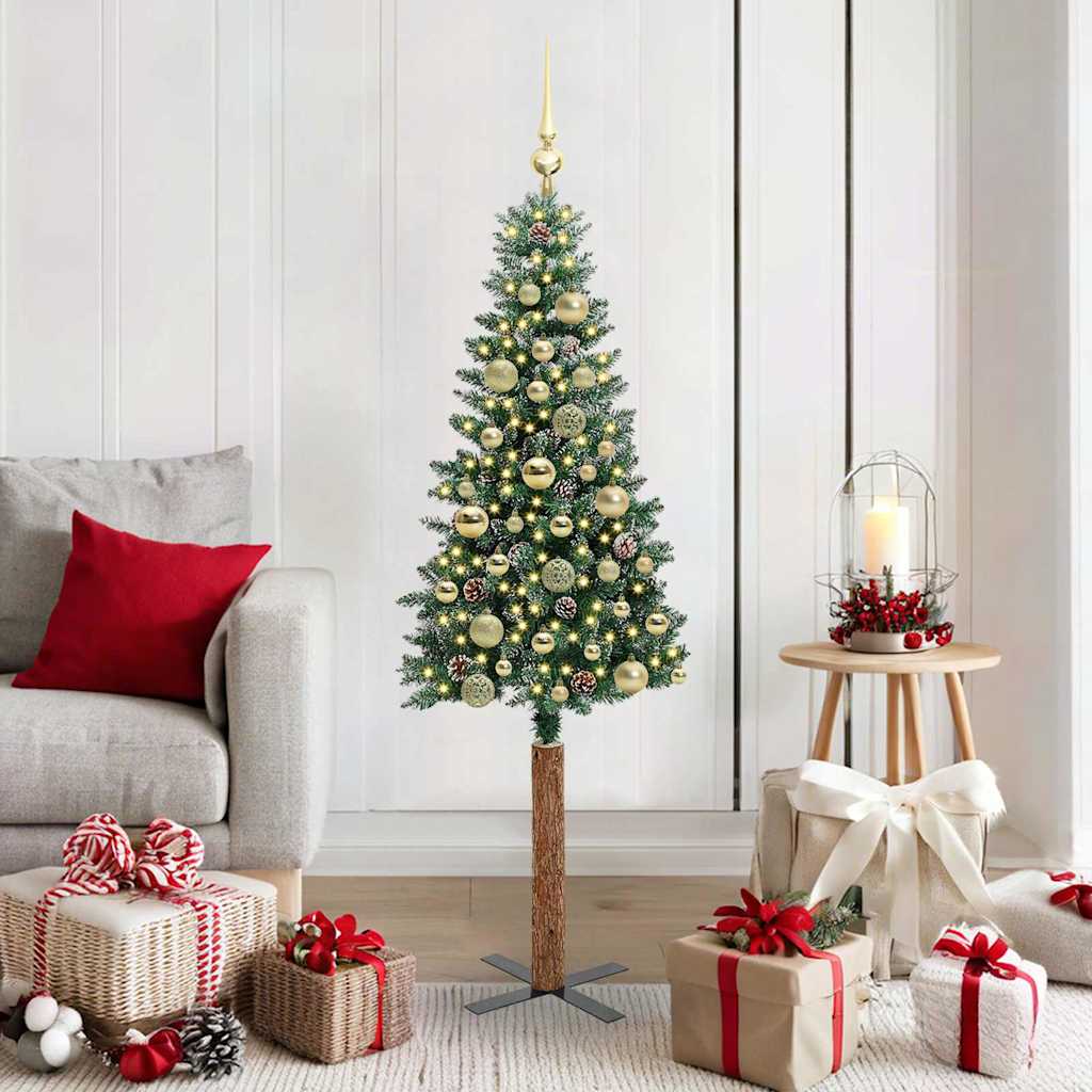Slanke Kerstboom Groen 150 cm PVC en massief dennenhout