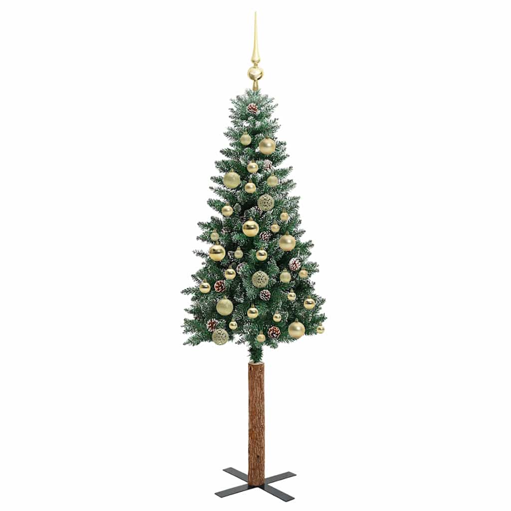 Slanke Kerstboom Groen 150 cm PVC en massief dennenhout
