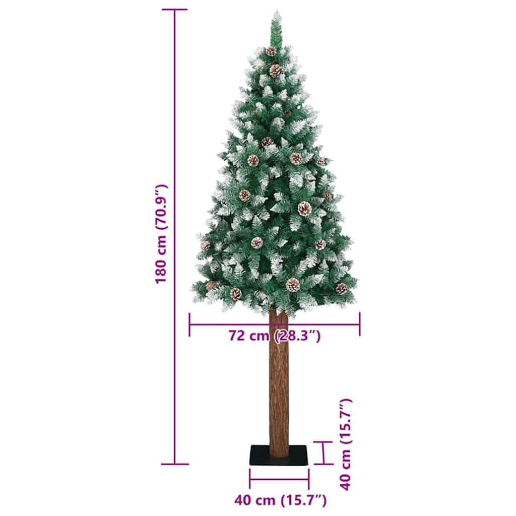 Slanke Kerstboom Groen 180 cm PVC en massief dennenhout