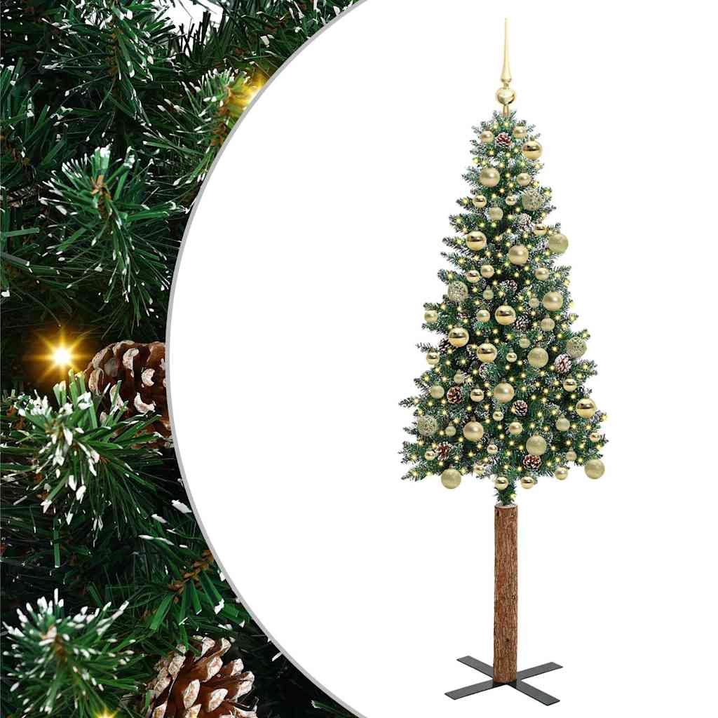 Slanke Kerstboom Groen 180 cm PVC en massief dennenhout