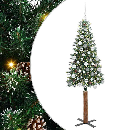 Slanke Kerstboom Groen 180 cm PVC en massief dennenhout