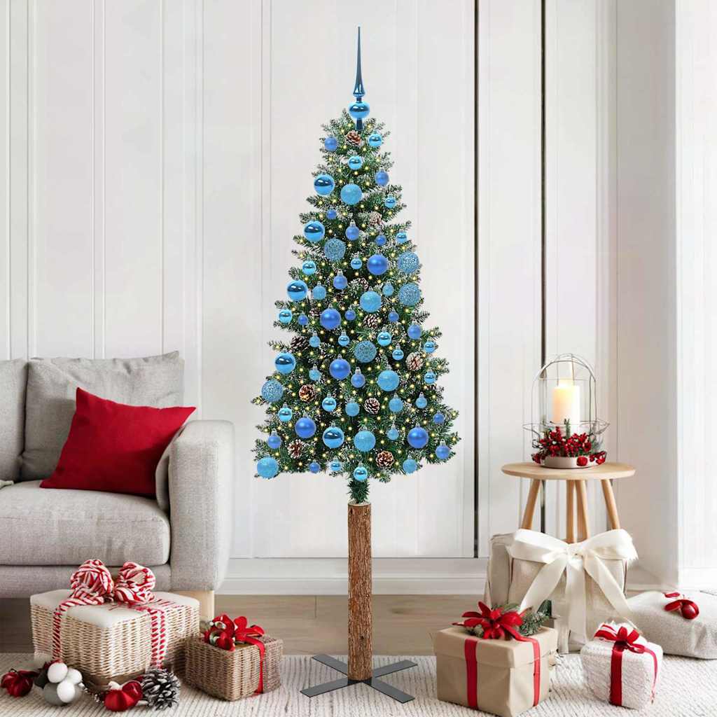Slanke Kerstboom Groen 180 cm PVC en massief dennenhout