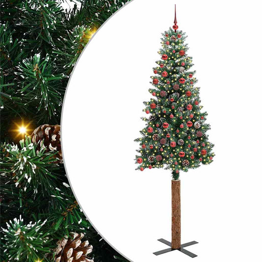 Slanke Kerstboom Groen 210 cm PVC en massief dennenhout