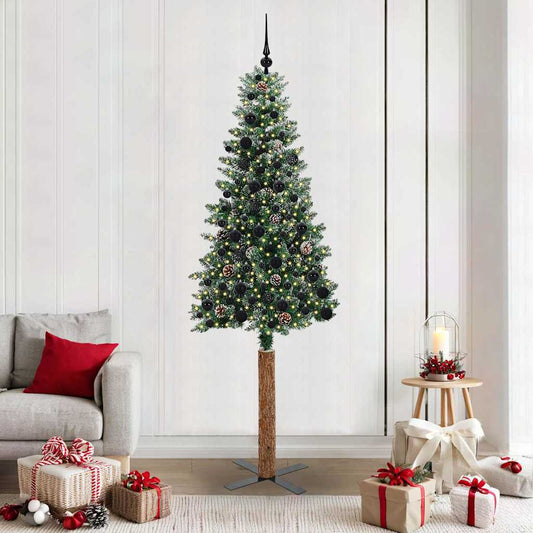 Slanke Kerstboom Groen 210 cm PVC en massief dennenhout
