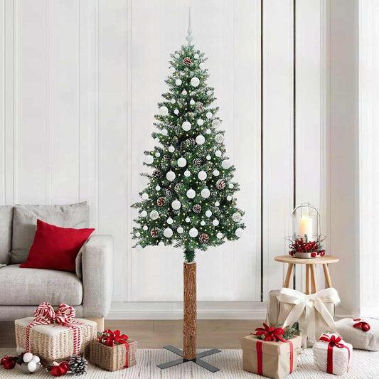 Slanke Kerstboom Groen 210 cm PVC en massief dennenhout