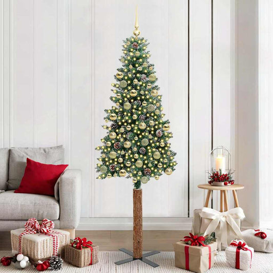 Slanke Kerstboom Groen 210 cm PVC en massief dennenhout