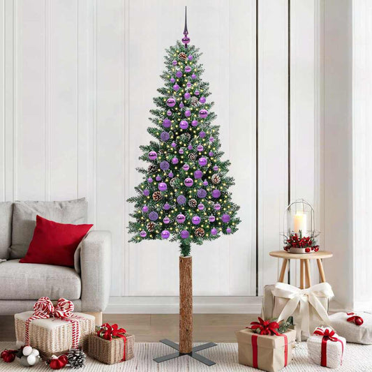 Slanke Kerstboom Groen 210 cm PVC en massief dennenhout