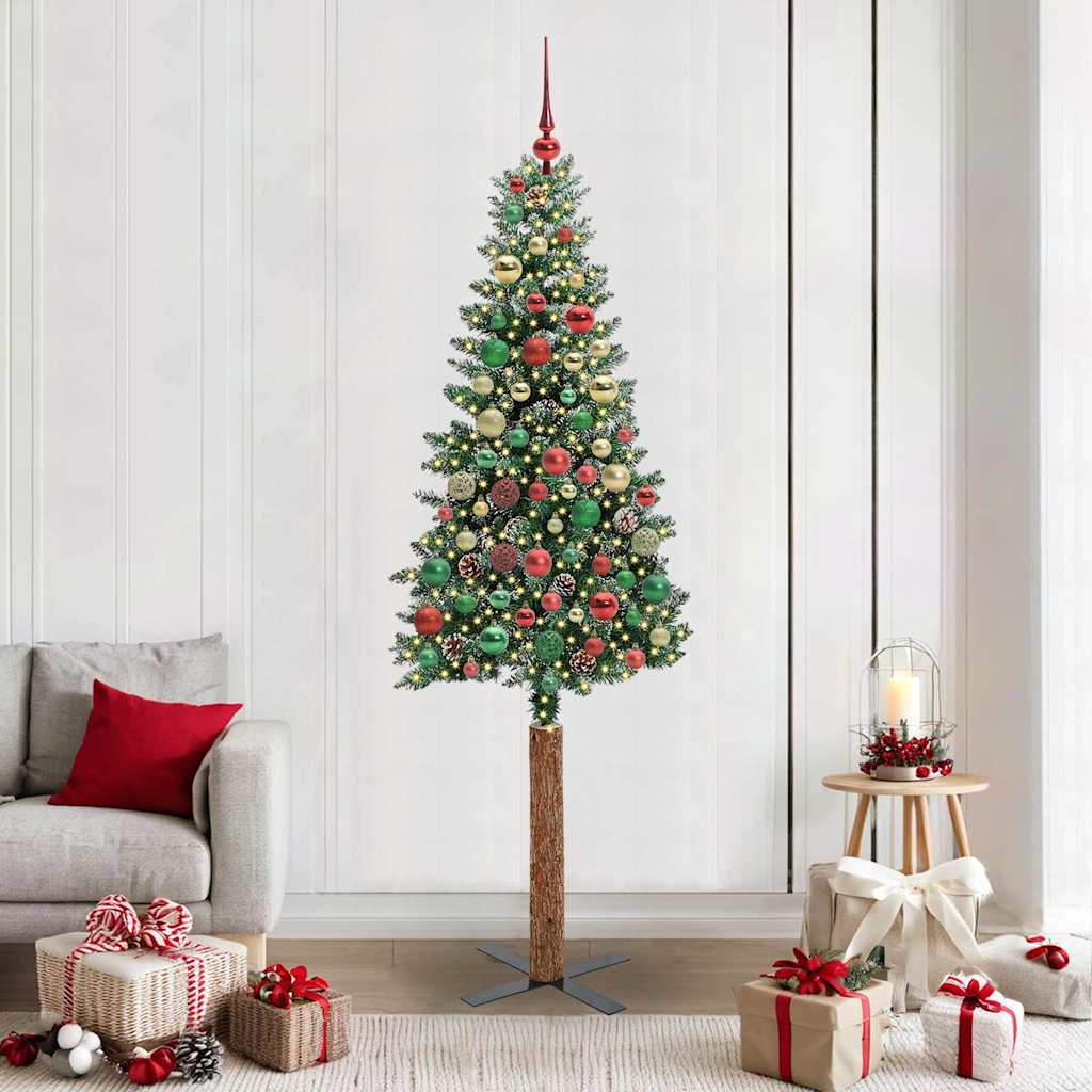 Slanke Kerstboom Groen 210 cm PVC en massief dennenhout