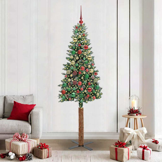 Slanke Kerstboom Groen 210 cm PVC en massief dennenhout