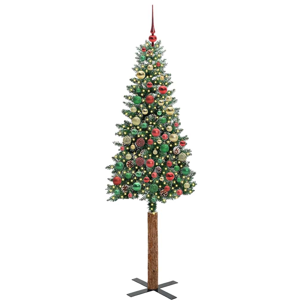 Slanke Kerstboom Groen 210 cm PVC en massief dennenhout