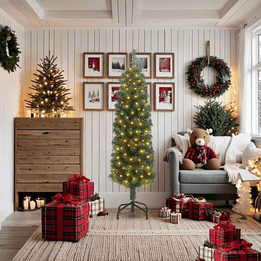 Kunstkerstboom Groen 180 cm PVC en Staal en Kunststof