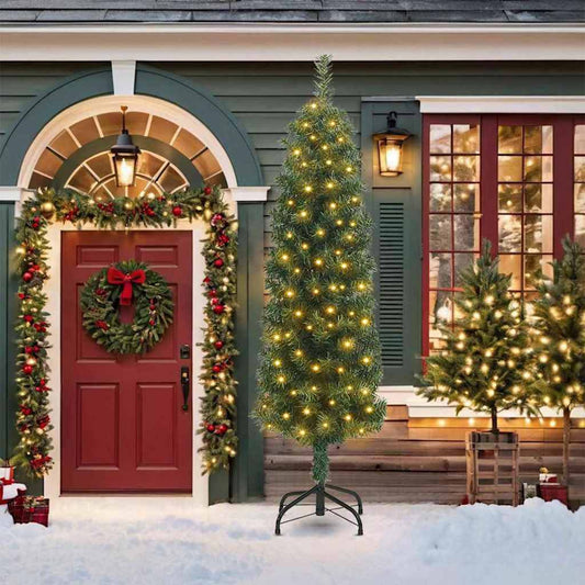 Kunstkerstboom Groen 210 cm PVC en Staal en Kunststof