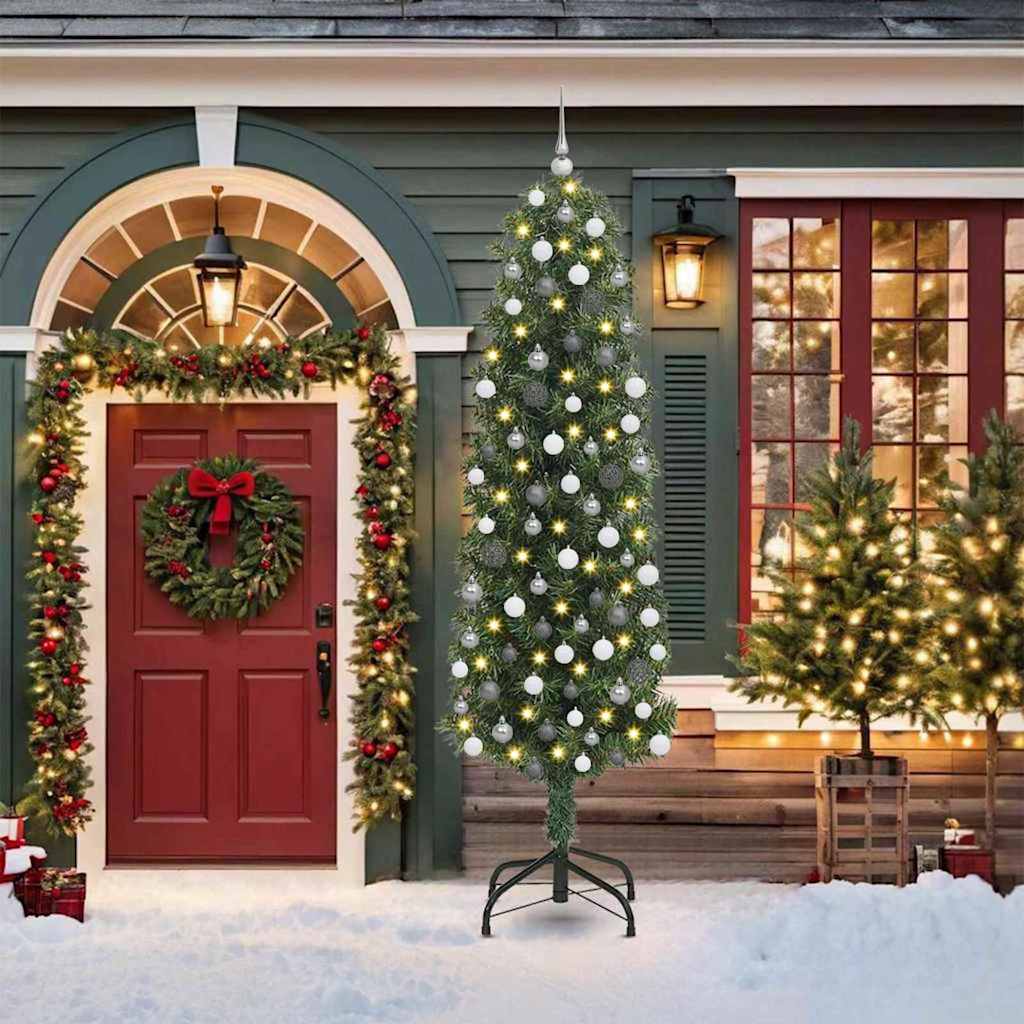 Kunstkerstboom Groen 210 cm PVC en Staal en Kunststof