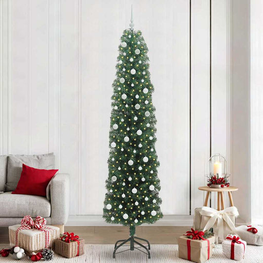 Kunstkerstboom Groen 240 cm PVC en Staal en Kunststof