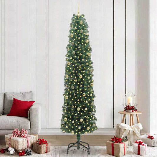 Kunstkerstboom Groen 240 cm PVC en Staal en Kunststof