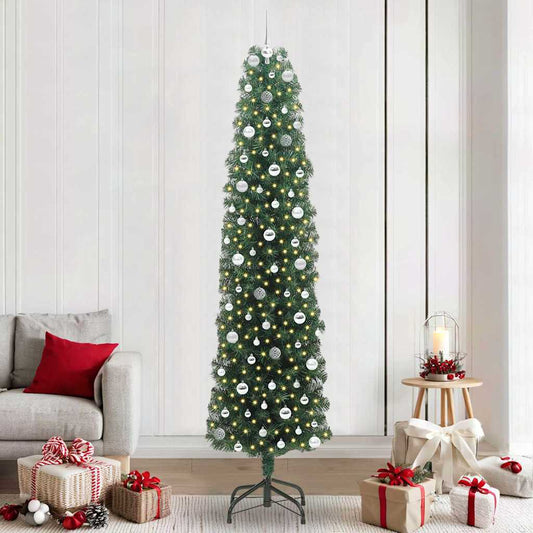 Kunstkerstboom Groen 240 cm PVC en Staal en Kunststof