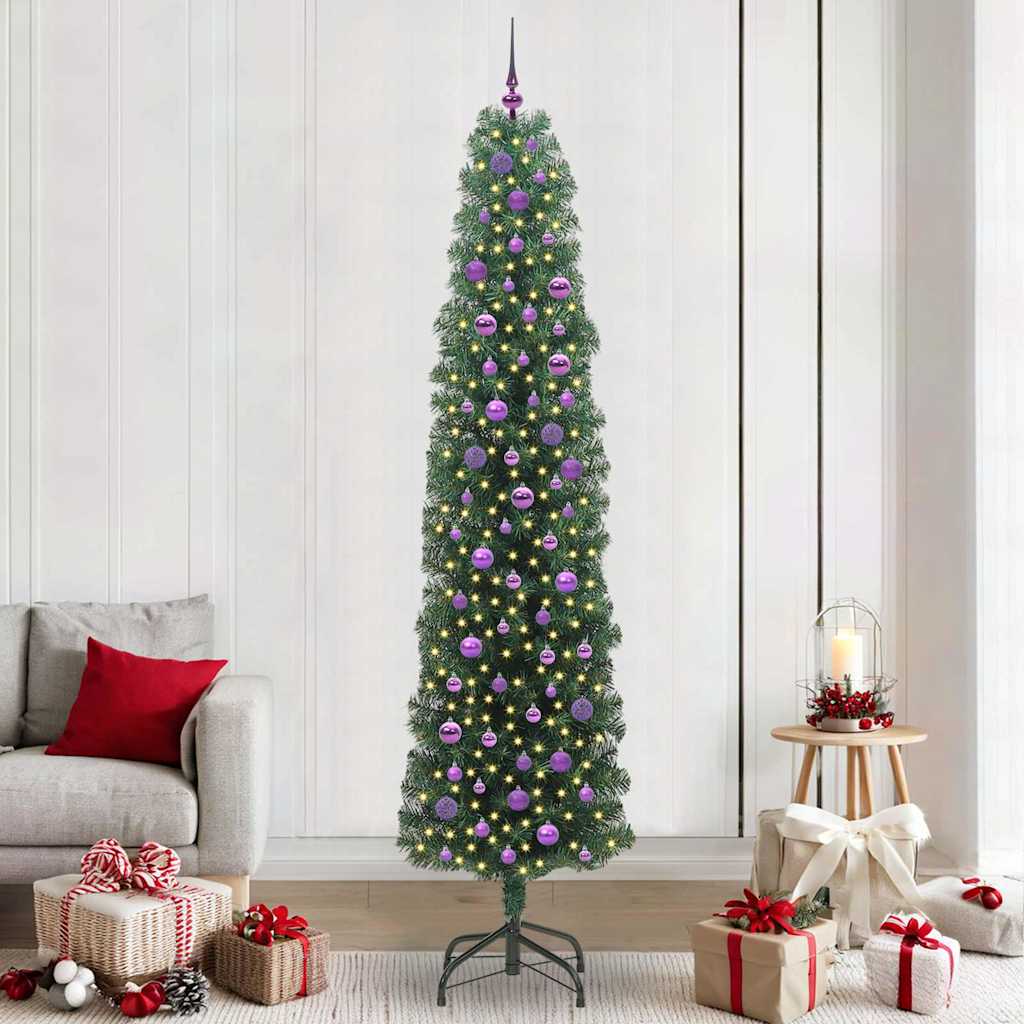 Kunstkerstboom Groen 240 cm PVC en Staal en Kunststof