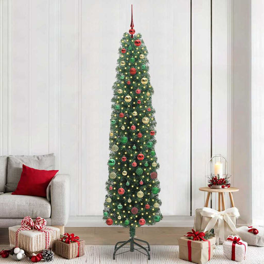 Kunstkerstboom Groen 240 cm PVC en Staal en Kunststof
