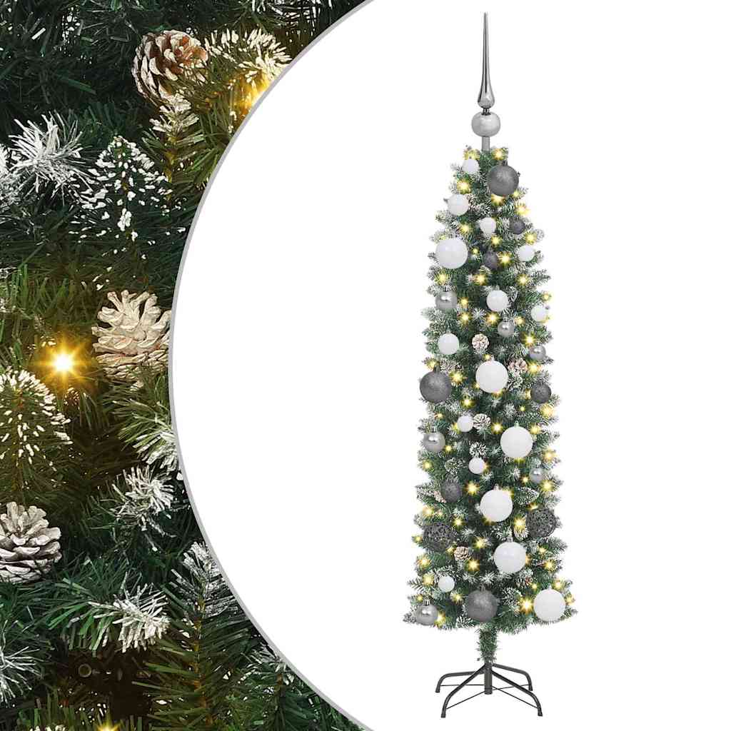 Kunstmatige slanke kerstboom met 150 LED Groen en Wit 120 cm