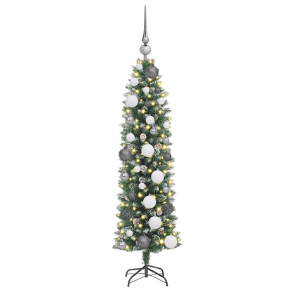 Kunstmatige slanke kerstboom met 150 LED Groen en Wit 120 cm