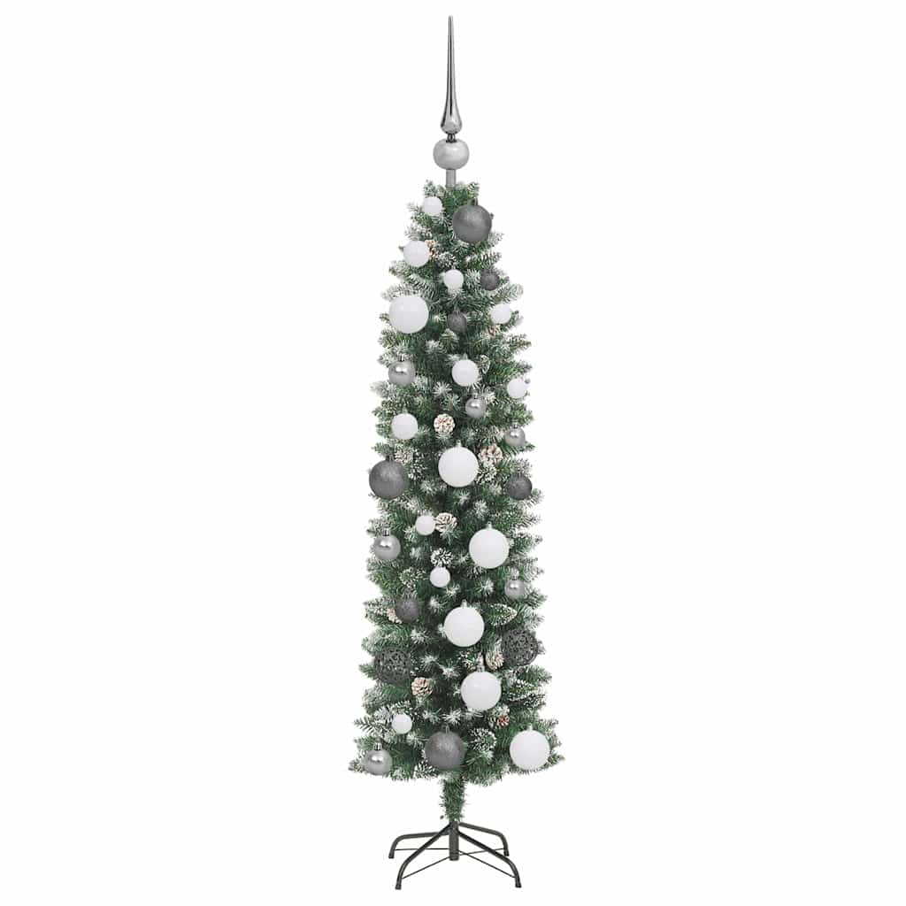 Kunstmatige slanke kerstboom met 150 LED Groen en Wit 120 cm
