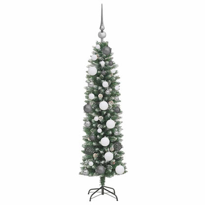 Kunstmatige slanke kerstboom met 150 LED Groen en Wit 120 cm