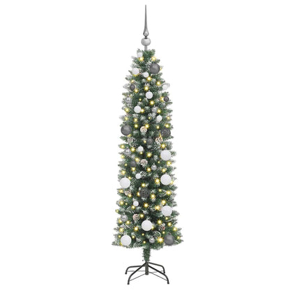 Kunstmatige slanke kerstboom met 150 LED Groen en Wit 150 cm
