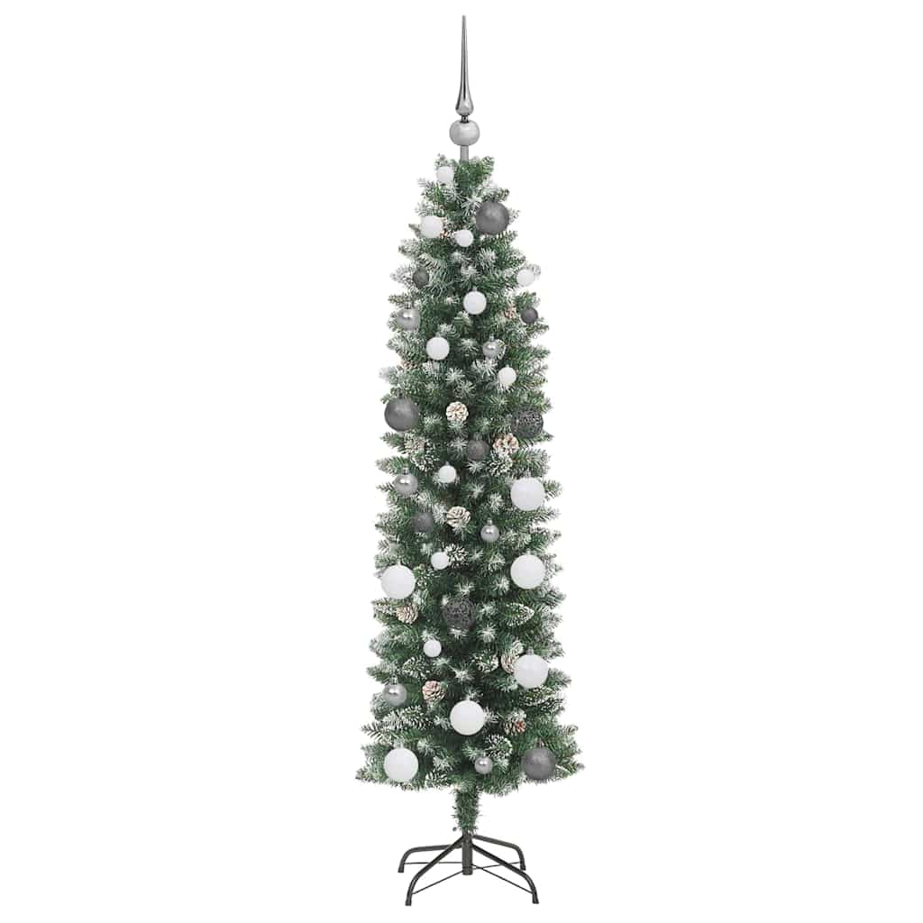 Kunstmatige slanke kerstboom met 150 LED Groen en Wit 150 cm