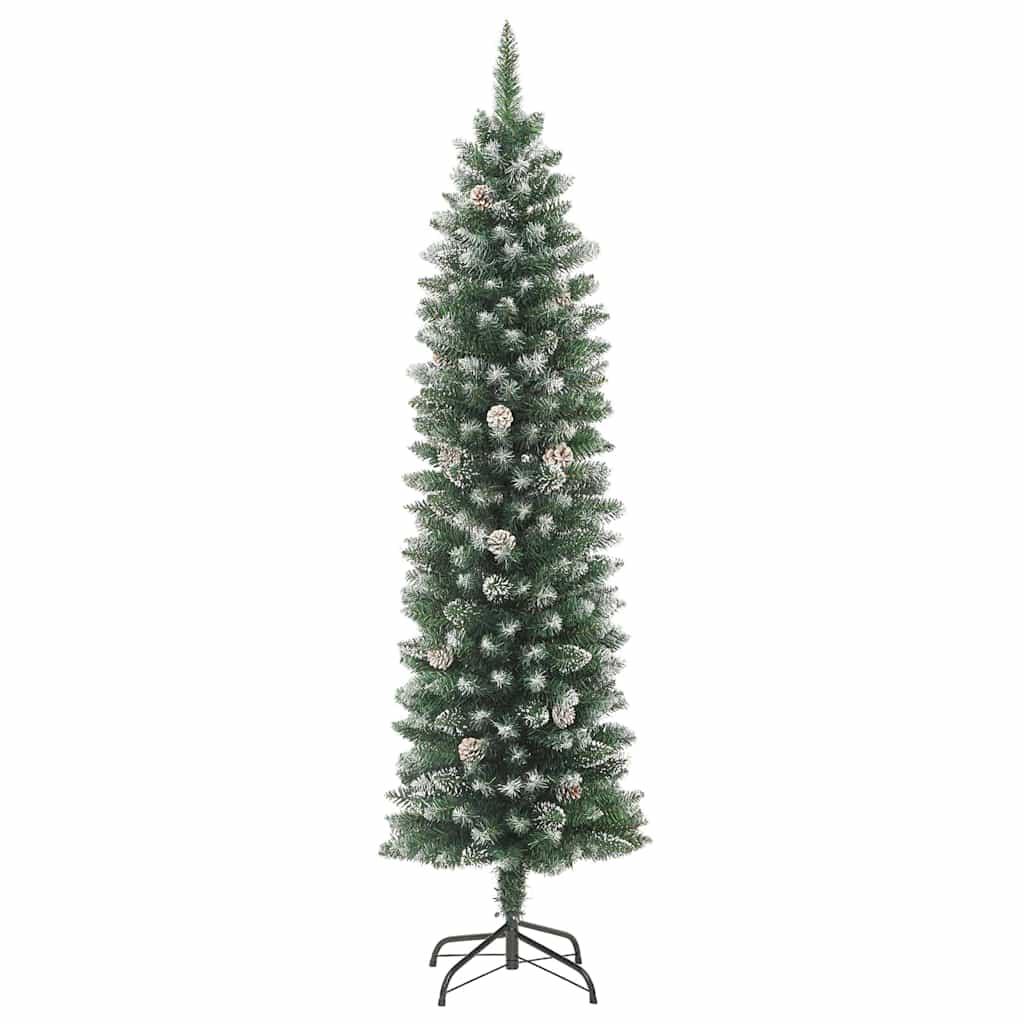 Kunstmatige slanke kerstboom met 150 LED Groen en Wit 150 cm