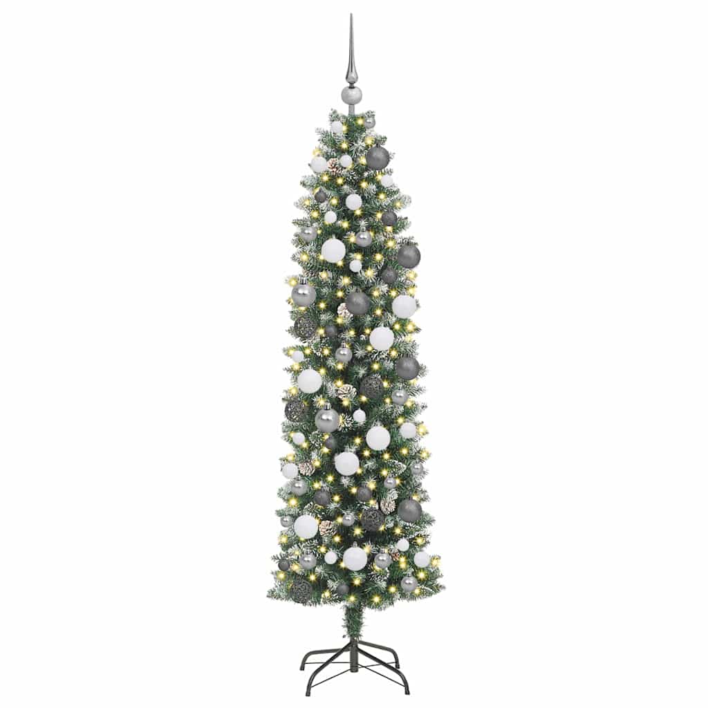 Kunstmatige slanke kerstboom met 300 LED Groen en Wit 180 cm