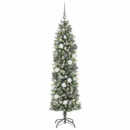 Kunstmatige slanke kerstboom met 300 LED Groen en Wit 180 cm