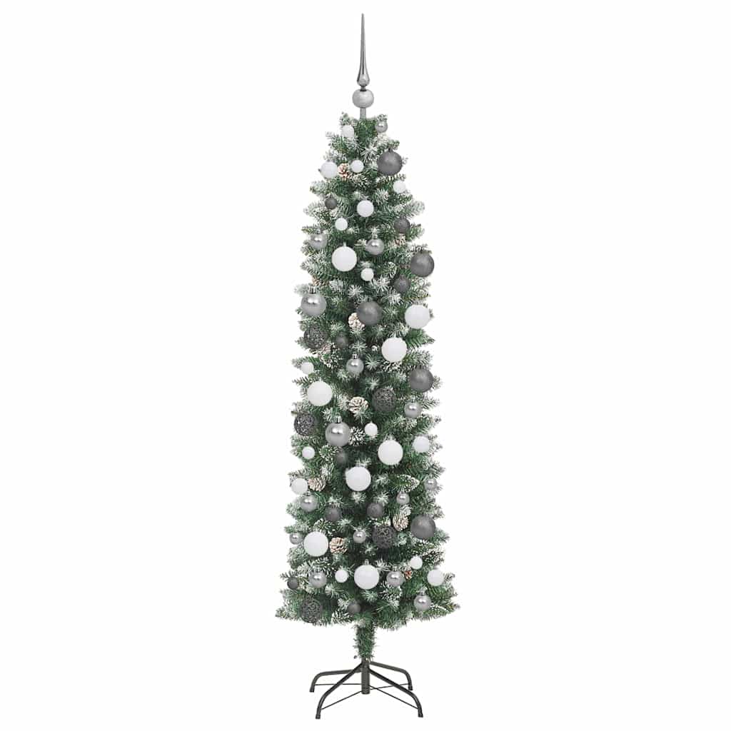 Kunstmatige slanke kerstboom met 300 LED Groen en Wit 180 cm