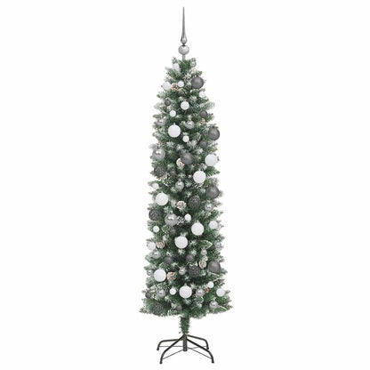 Kunstmatige slanke kerstboom met 300 LED Groen en Wit 180 cm