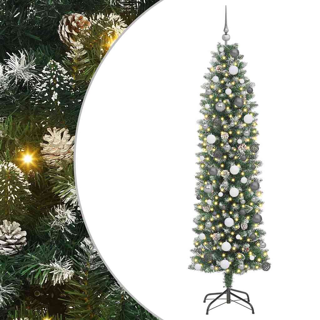 Kunstmatige slanke kerstboom met 300 LED Groen en Wit 210 cm