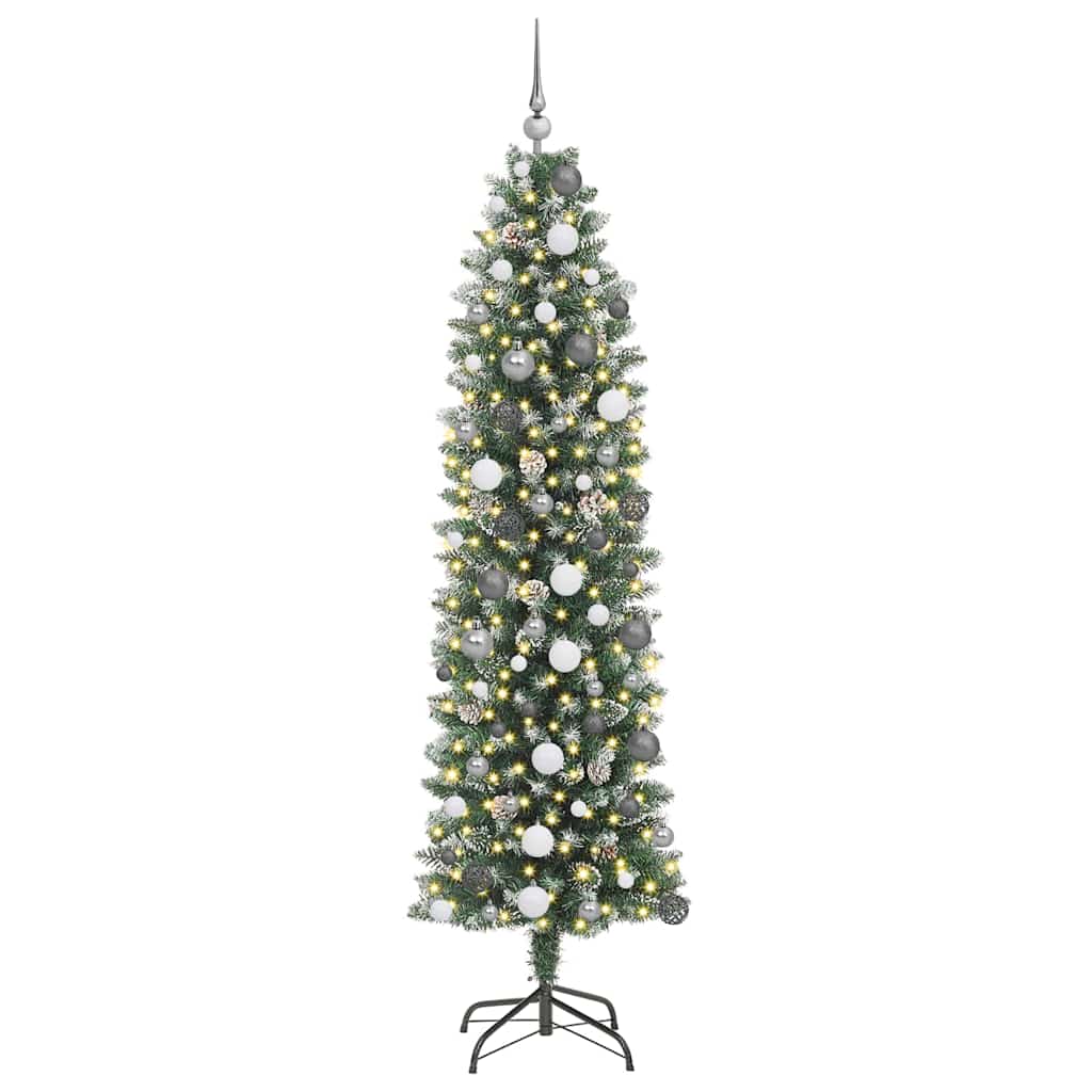 Kunstmatige slanke kerstboom met 300 LED Groen en Wit 210 cm