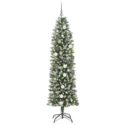 Kunstmatige slanke kerstboom met 300 LED Groen en Wit 210 cm