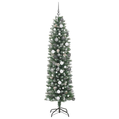 Kunstmatige slanke kerstboom met 300 LED Groen en Wit 210 cm