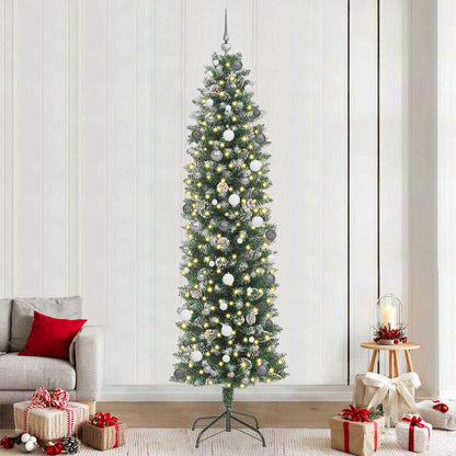 Kunstmatige slanke kerstboom met 300 LED Groen en Wit 240 cm
