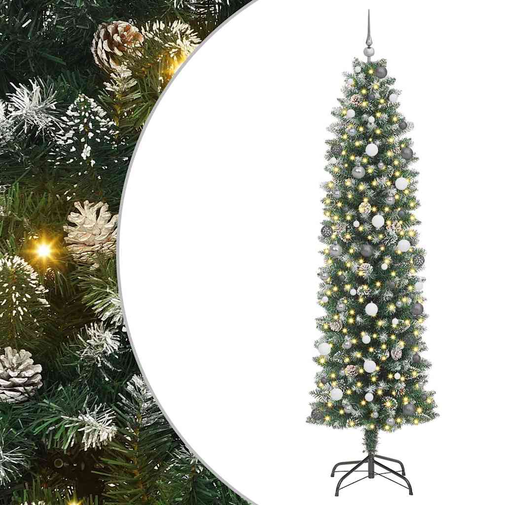 Kunstmatige slanke kerstboom met 300 LED Groen en Wit 240 cm