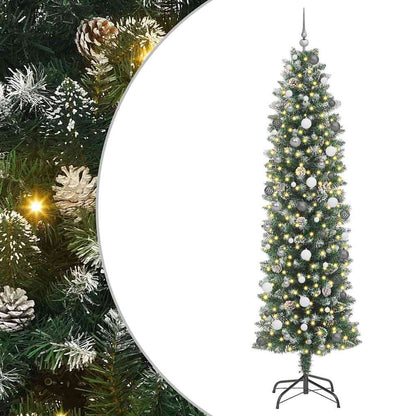 Kunstmatige slanke kerstboom met 300 LED Groen en Wit 240 cm